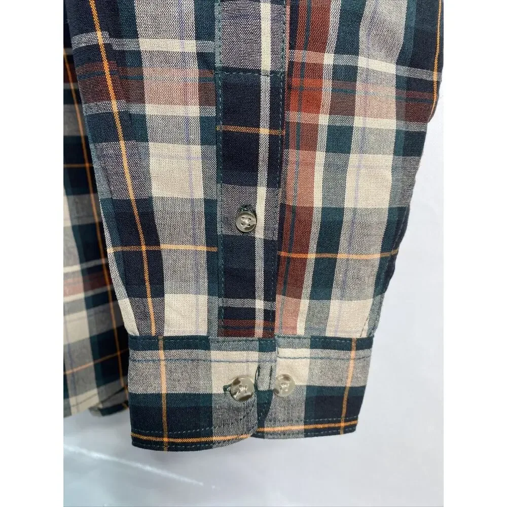 Wrangler Green Tan Plaid Long Sleeve Button Down Shirt Men's Large 42-44